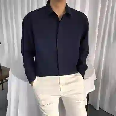 我是大卫 纯色透气百搭通勤单排扣长袖衬衫 男女同款