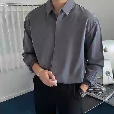 我是大卫 纯色透气百搭通勤单排扣长袖衬衫 男女同款