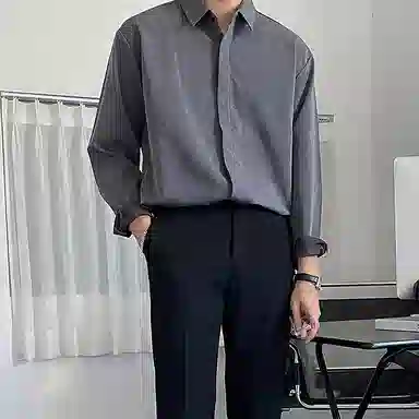 我是大卫 纯色透气百搭通勤单排扣长袖衬衫 男女同款