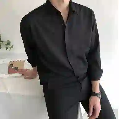 我是大卫 纯色透气百搭通勤单排扣长袖衬衫 男女同款