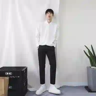 我是大卫 纯色透气百搭通勤单排扣长袖衬衫 男女同款