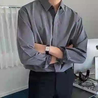 我是大卫 纯色透气百搭通勤单排扣长袖衬衫 男女同款