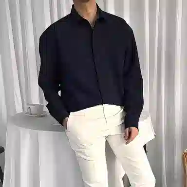 我是大卫 纯色透气百搭通勤单排扣长袖衬衫 男女同款