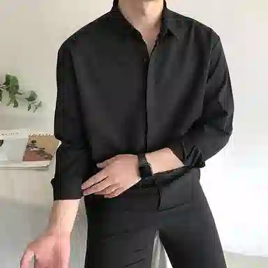 我是大卫 纯色透气百搭通勤单排扣长袖衬衫 男女同款