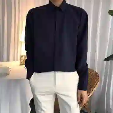 我是大卫 纯色透气百搭通勤单排扣长袖衬衫 男女同款