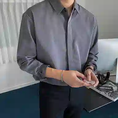 我是大卫 纯色透气百搭通勤单排扣长袖衬衫 男女同款