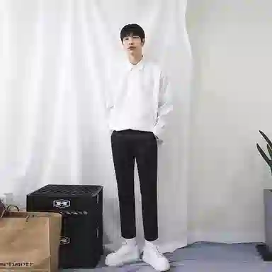 我是大卫 纯色透气百搭通勤单排扣长袖衬衫 男女同款