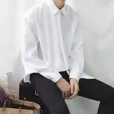 我是大卫 纯色透气百搭通勤单排扣长袖衬衫 男女同款