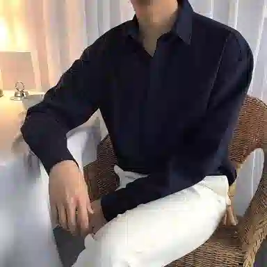 我是大卫 纯色透气百搭通勤单排扣长袖衬衫 男女同款