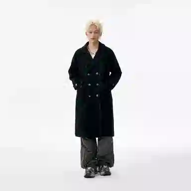 美式复古学院风中长款毛呢保暖纯色直筒厚款休闲外套长袖大衣 男女同款