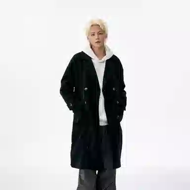 美式复古学院风中长款毛呢保暖纯色直筒厚款休闲外套长袖大衣 男女同款