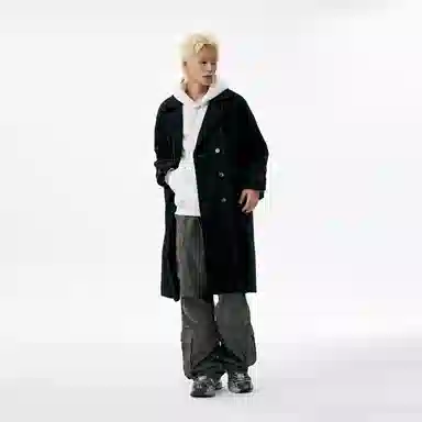 美式复古学院风中长款毛呢保暖纯色直筒厚款休闲外套长袖大衣 男女同款