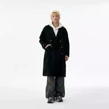 美式复古学院风中长款毛呢保暖纯色直筒厚款休闲外套长袖大衣 男女同款