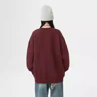 冰飞 美式嘻哈学院风基础简约纯色休闲宽松落肩学生上衣舒适打底圆领套头卫衣 男女同款