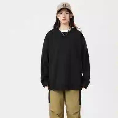冰飞 美式嘻哈学院风基础简约纯色休闲宽松落肩学生上衣舒适打底圆领套头卫衣 男女同款