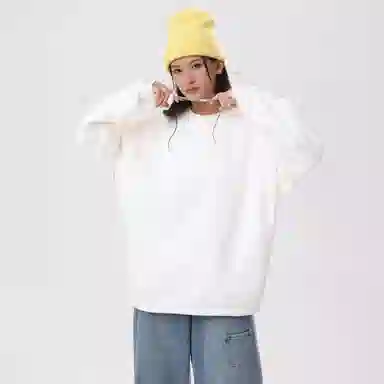 冰飞 美式嘻哈学院风基础简约纯色休闲宽松落肩学生上衣舒适打底圆领套头卫衣 男女同款