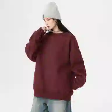 冰飞 美式嘻哈学院风基础简约纯色休闲宽松落肩学生上衣舒适打底圆领套头卫衣 男女同款