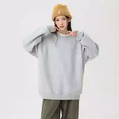 冰飞 美式嘻哈学院风基础简约纯色休闲宽松落肩学生上衣舒适打底圆领套头卫衣 男女同款