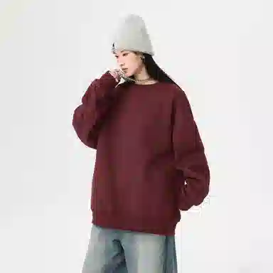 冰飞 美式嘻哈学院风基础简约纯色休闲宽松落肩学生上衣舒适打底圆领套头卫衣 男女同款