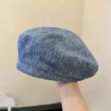 优幽兰 韩版百搭春夏季女水洗牛仔帽文艺复古大头围显脸小简约画家帽时尚高级感学生蓓蕾帽潮 聚酯纤维 贝雷帽 女款