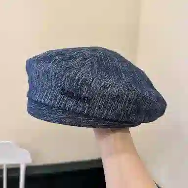 优幽兰 韩版百搭春夏季女水洗牛仔帽文艺复古大头围显脸小简约画家帽时尚高级感学生蓓蕾帽潮 聚酯纤维 贝雷帽 女款