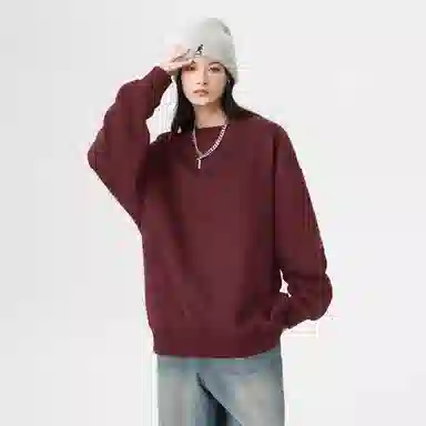 冰飞 美式嘻哈学院风基础简约纯色休闲宽松落肩学生上衣舒适打底圆领套头卫衣 男女同款