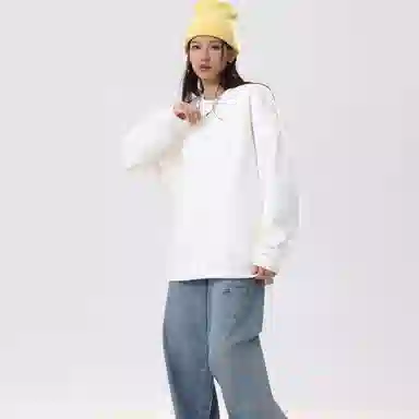 冰飞 美式嘻哈学院风基础简约纯色休闲宽松落肩学生上衣舒适打底圆领套头卫衣 男女同款