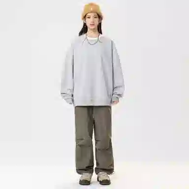 冰飞 美式嘻哈学院风基础简约纯色休闲宽松落肩学生上衣舒适打底圆领套头卫衣 男女同款