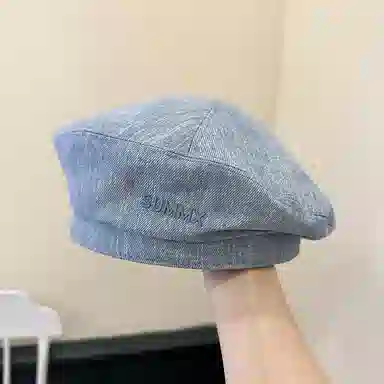 优幽兰 韩版百搭春夏季女水洗牛仔帽文艺复古大头围显脸小简约画家帽时尚高级感学生蓓蕾帽潮 聚酯纤维 贝雷帽 女款