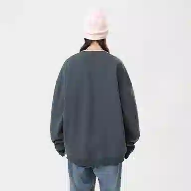 冰飞 美式嘻哈学院风基础简约纯色休闲宽松落肩学生上衣舒适打底圆领套头卫衣 男女同款