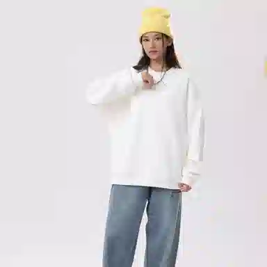 冰飞 美式嘻哈学院风基础简约纯色休闲宽松落肩学生上衣舒适打底圆领套头卫衣 男女同款