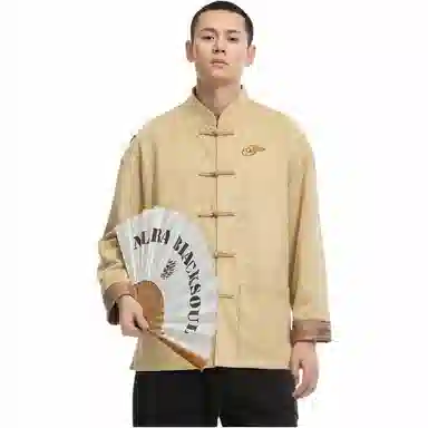 鬼洗 泥棒蓝吉鹤如意绣花宽松新中式唐装夹克外套 男款 卡其色