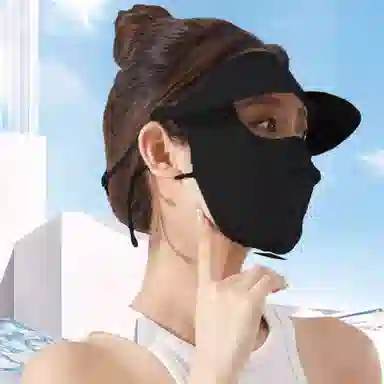 冠辉 夏季冰丝带帽檐遮全脸基尼百搭口罩女防紫外线遮阳大帽檐额面耳一体素颜神器修饰脸型 锦纶 防晒面罩 男女同款情侣款
