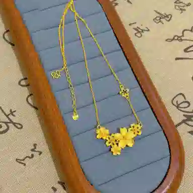 骊碧 金色新中式三生花套链镀金高级感繁花锁骨婚嫁花实用高档轻奢有意义 表白仪式感 黄铜 项链 女款