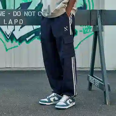 膨胀潮牌 复古宽松双杠侧条纹舒适休闲裤 男女同款