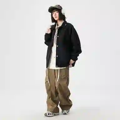 敦煌博物馆 日系学院简约百搭撞色拼接口袋翻领宽松薄款衬衫 男女同款