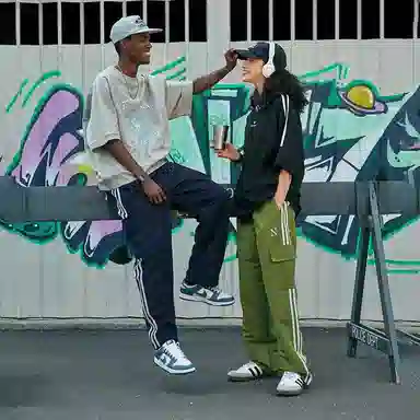 膨胀潮牌 复古宽松双杠侧条纹舒适休闲裤 男女同款