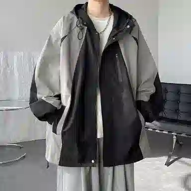 玉儿恋 连帽拼接宽松大码夹克外套 男款