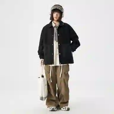 敦煌博物馆 日系学院简约百搭撞色拼接口袋翻领宽松薄款衬衫 男女同款