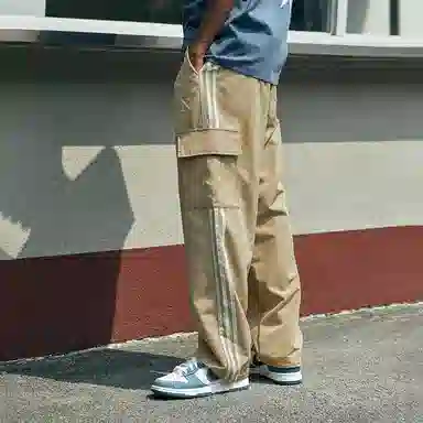 膨胀潮牌 复古宽松双杠侧条纹舒适休闲裤 男女同款