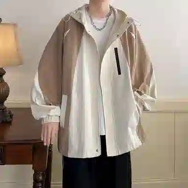 玉儿恋 连帽拼接宽松大码夹克外套 男款