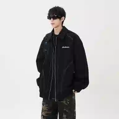 大卫贝肯 美式复古高街帅气机能风拉链学院风学生简约基础飞行员教练工装军旅宽松休闲百搭通勤长袖夹克外套 男女同款