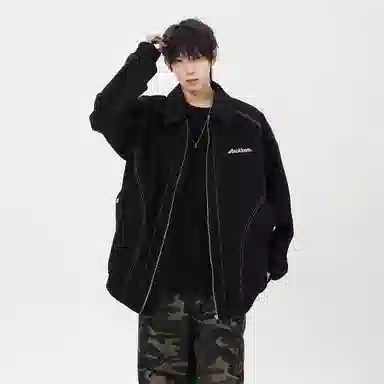 大卫贝肯 美式复古高街帅气机能风拉链学院风学生简约基础飞行员教练工装军旅宽松休闲百搭通勤长袖夹克外套 男女同款