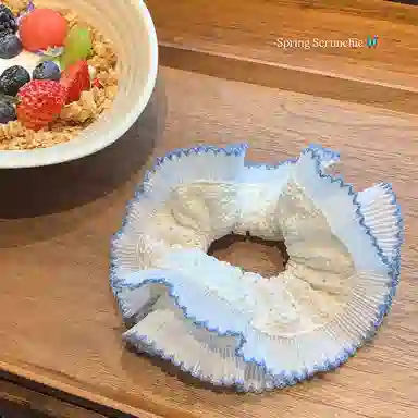 芒果饰品 双层花边蕾丝马尾大肠 布艺 发圈 女款