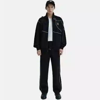 PEACEBIRD MEN Colorblock Embroidered Zip Sweatshirt Black