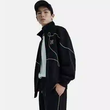 PEACEBIRD MEN Colorblock Embroidered Zip Sweatshirt Black