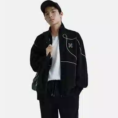 PEACEBIRD MEN Colorblock Embroidered Zip Sweatshirt Black