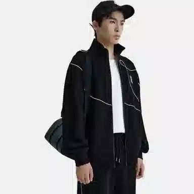 PEACEBIRD MEN Colorblock Embroidered Zip Sweatshirt Black