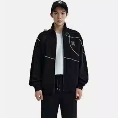 PEACEBIRD MEN Colorblock Embroidered Zip Sweatshirt Black