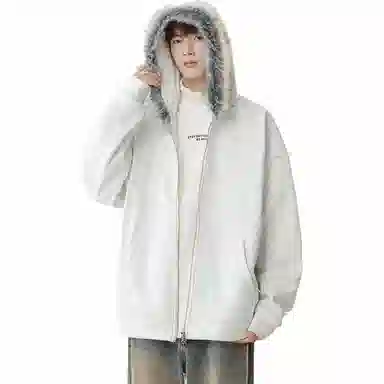 美式复古基础款拉链加绒厚款奥粒绒重磅长袖休闲宽松百搭开衫连帽落肩纯色卫衣 男女同款